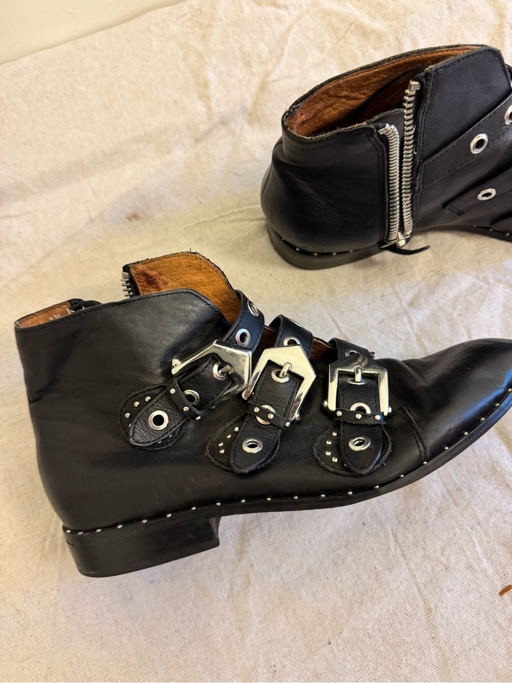 Black Leather Buckle & Stud Ankle Boots - Picture 3 of 5